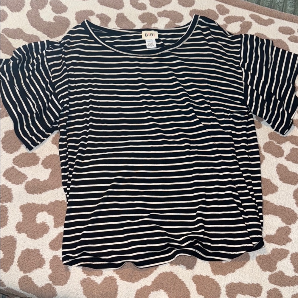 Bibi Black and White Striped Women's Top with Ruffle sleeves.